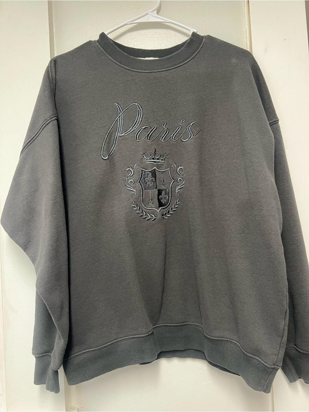 Ina Paris Embroidered Crewneck Sweater - Charcoal